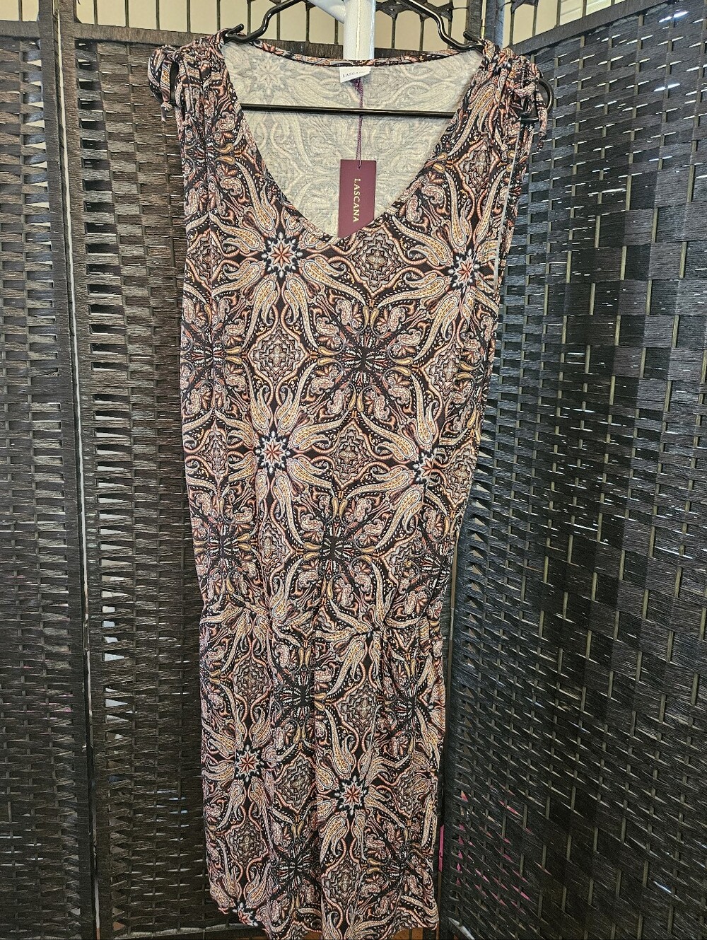 Lascana Women's V-Neck Paisley Print Dress in Brown
